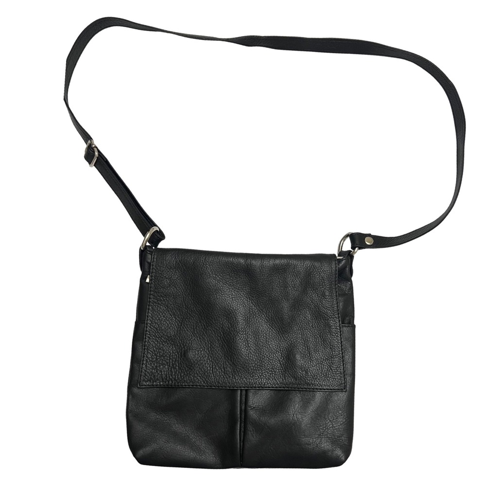 Borse in Pelle Black Genuine Leather Crossbody Bag Made in Italy Messenger Flap